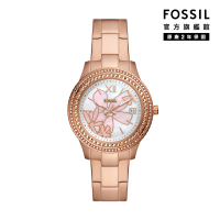 【FOSSIL 官方旗艦館】Stella 璀璨雙鑽圈花卉女錶 玫瑰金不鏽鋼鍊帶 指針手錶 37MM ES5192