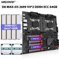 MACHINIST X99 D8 MAX Motherboard Set LGA 2011-3 Kit Xeon E5 2699 V4 Dual Processor CPU 64GB=4pcs*16GB ECC DDR4 Memory RAM SATA