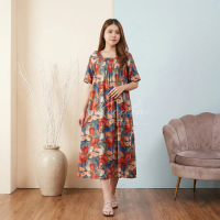 Milea Dress Premium Daster Rayon Wanita Jumbo Greenesh Orange Flow - Busui Friendly Adem & Nyaman un