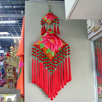創意云南民族風刺繡牡丹花菱形掛飾店鋪墻壁墻面電視客廳裝飾掛件