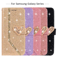 Bling Flip Phone Wallet Case For Samsung Galaxy S23 S24 Ultra S22 S21 Plus S20FE A14 A54 A34 A52 A53 Leather Glitter Cards Cover
