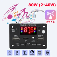 80W Amplifier MP3 WMA Audio Board Handsfree Call DIY MP3 Player DC 7V-23V Bluetooth-Compatible 5.0 Charging Recording USB TF AUX