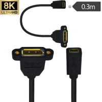 8K Mini DisplayPort Female with Screw Hole To DP Female DP To Mini DP Cable 8K60hz 4K/144Hz Extension Cable 32Gbps 0.3M