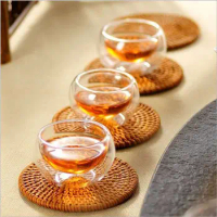 1Pc 50ml Double Wall Glass Cup Transparent Mini Kung Fu Tea Cup Insulated Heat Resistant Espresso Coffee Tea Drink Cup Drinkware