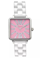 EGLANTINE EGLANTINE® La Parisienne 精鋼石英腕錶，粉紅色錶盤白色陶瓷錶鍊