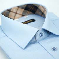 【金安德森】經典格紋繞領藍色細紋吸排窄版長袖襯衫