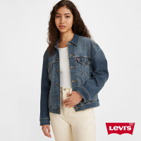Levis 女款 牛仔外套 / Warm機能保暖內刷毛 / Boyfriend寬鬆版型 / 深藍水洗 / 彈性布料