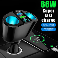 ที่ชาร์จรถยนต์ 66W QC3.0 รองรับแรงดันไฟฟ้า 12V/24V อะแดปเตอร์จ่ายไฟ USB คู่ แบบชาร์จเร็ว สำหรับช่องจ