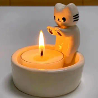Kitten Candle Holder Kitten Warming Its Paws for Home Wedding Desktop Decoration Table Bookshelf Candles Holder