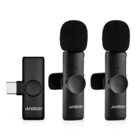 Andoer Mini 2.4G Wireless Microphone System Clip-on Mic 20m Transmission Range Plug-and-Play for Phone Tablet Live Streaming
