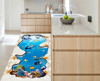 DT4203D防滑地板貼紙 奇幻海洋動物房門浴室廚房防水地貼裝飾1入