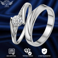 Cincin Couple Moisanite Perak 92% lapis Emas 8K & Lapis Platinum Silver Berlian Moissanite GRA - Tia