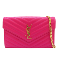 【二手名牌BRAND OFF】SAINT LAURENT YSL 聖羅蘭 粉色 牛皮 WOC 鍊帶 肩背包