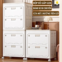Thùng đựng đồ đa năng DF7836, hộp đựng đồ gấp gọn có nắp đựng quần áo, đồ chơi kèm bánh xe xoay 360°