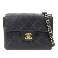 【二手名牌BRAND OFF】CHANEL 香奈兒 黑色 羊皮 Mini coco 鍊帶 肩背包 金扣 (無卡)