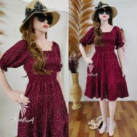 DRESS LUNA MOTIF RAYON BALI SIZE XL/DASTER WANITA KERUT DADA KEKINIAN