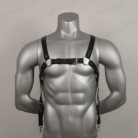 Gay Mens Faux Leather Suspenders Chest Harness Top Costume Leather Tool Belt Suspenders Vest Leather Complement Gay Sex
