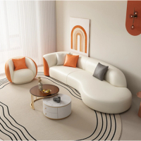 【2.4米四人位+單人+茶几組合】科技布沙發茶几組合弧形