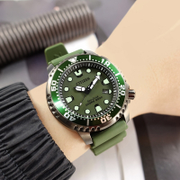 CITIZEN / PROMASTER 光動能 綠水鬼 潛水錶 防水 日期 橡膠手錶-橄欖綠x鈦色/44mm
