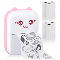 Portable Printer, Mini Pocket Wireless Thermal Printers with 6 Rolls Printing Paper for Android IOS Smartphone Pink