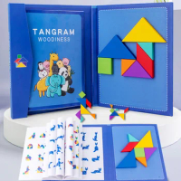 Magnetic Tangrams for Kids,7 Colored Pieces Puzzle Book Toys for Age 3+ Years Old Boys and Girls,Convenient Travel Games