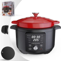 Stew Pot 6-Quart Enameled Cast Iron Dutch Oven Wok 10-in-1 - Slow Cook 1500W Large Electric Cooking Pot Pots for Kitchen Earthen