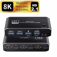 HDMI-compatible 2.1 KVM Switch 4K 120Hz Dual Port HDMI USB KVM Switch 4 Port USB 3.0 KVM Switcher with Hotkey For 2 PC 1 Monitor