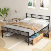 Classic Queen Size Platform Bed Frame With Headboard,Heavy-Duty Mattress Foundation With Strong Metal Slats,Easy Assembly