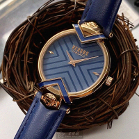 【VERSUS】VERSUS VERSACE手錶型號VV00080(寶藍色錶面玫瑰金錶殼寶藍真皮皮革錶帶款)