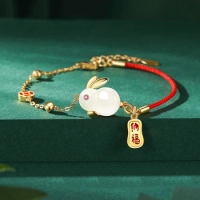 Natural Hotan Jade rabbit bracelet for women exquisite charm classic red rope design bangles light luxury jewelry gifts