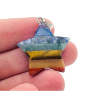 Chakra Star Crystal Pendant - 7 Stones Pendant - Lapis Lazuli - Sodalite - Aventurine -Tiger Eye - R
