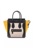 CELINE Pre-Loved Celine luggage micro shopper Handbag leather Nubuck black ivory yellow