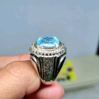 cincin batu akik permata blue topas swiss / topaz asli natural