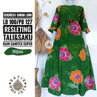 Sekdress Sunan Lumi Midi Dress Petite Girl Gamis Mungil Batik Pekalongan Cap Hijau