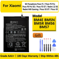 Battery For Xiaomi Mi Pocophone Poco F1 F5 Pro F5 Pro 5G F3 GT X3 GT Redmi 12 5G K40 Gaming Replacement BM4E BM5N BM5R BM56 BM57