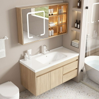 （破損免費補發）原木色浴室櫃組合衛生間實木洗手盆櫃現代簡約洗臉盆洗漱臺洗手池