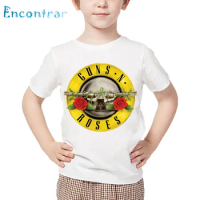 Size3T-9T,Kids Rock Band Gun N Roses Print T shirt Children Summer White Tops Boys and Girls Fashion Casual T-shirt,oHKP5196