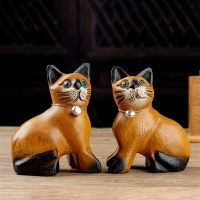 泰國木雕工藝品東南亞木質可愛貓咪裝飾桌面小擺件景點旅游紀念品