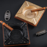 Luxury Titanium Alloy Wood Cigar Ashtray Home Metal Ash Tray Outdoor 4 Holder Cigar Cigarette Ashtrays Cigars Accessories
