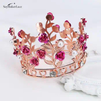 1pcs Luxury Flower Crown Small Tiaras For Doll Girls Birthday Bridal Wedding Hair Jewelry Prom Crown Cake Topper Ornaments