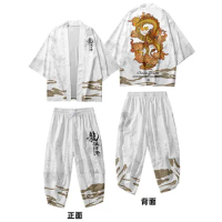 Two-piece Suit Winter is Coming Japanese Cardigan Women Men Cosplay Yukata Clothing Harajuku Samurai Kimono + Pants Sets