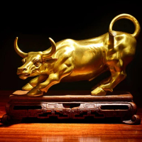 Feng Shui Fortune Brass Bull Statue, Sculpture Home Decoration Golden Copper Bull Represents Good Luck of Career