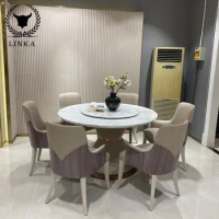 Italian Dining Tables and Chairs Set Minimalist Marble Top Dining-Table Chair Villa Hotel Luxury Furniture