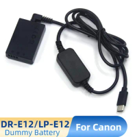 USB Type C Cable+DR-E12 DC Coupler LP-E12 Dummy Battery For Canon EOS M M2 M10 M50 M100 M200 Camera