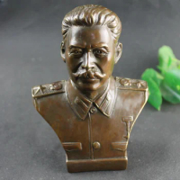 Antique Brass Russian Great Man Leader Joseph Stalin Bust Bronze Statue BIG Figurines Retro Copper Desktop Ornament Decor Crafts