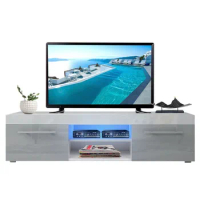 High Gloss White TV Stand for TVs up to 65" with LED Lights - Modern Entertainment Center Media Console and Living Room Cabinet