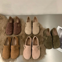 鞋子女2022早春新款森系磨砂牛皮平底鞋樂福鞋法式復古單鞋勃肯鞋