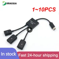 1~10PCS 3 In1 Type-C Male To Female Micro OTG USB Port Game Mouse Keyboard Adapter Cable For Android Tablet Black Accessories