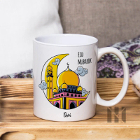 Mug Gelas Idul Fitri edisi Ramadan Bulan Masjid Blue Custom Nama V5