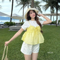 (PB.HAVANA) Set áo YUKI kiểu babydoll 2 dây nhún chun vải voan kèm áo thun ngắn tay SAT370